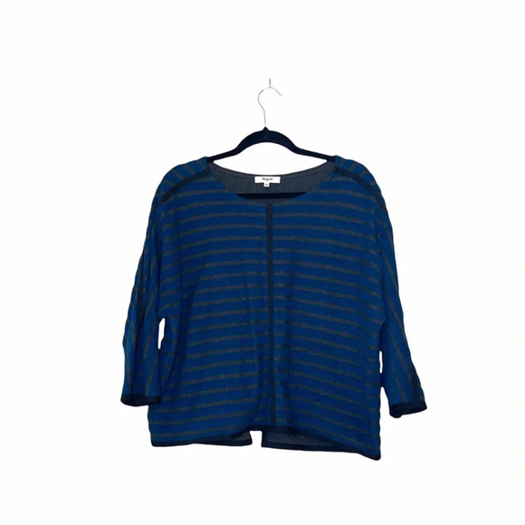 Madewell 100% Cotton Navy Blue & Gray Striped Zip Back Sweater Large Women’s - Picture 1 of 13